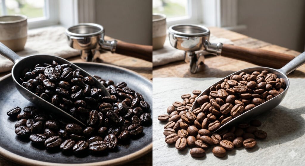 best coffee beans for espresso comparison oily vs matte